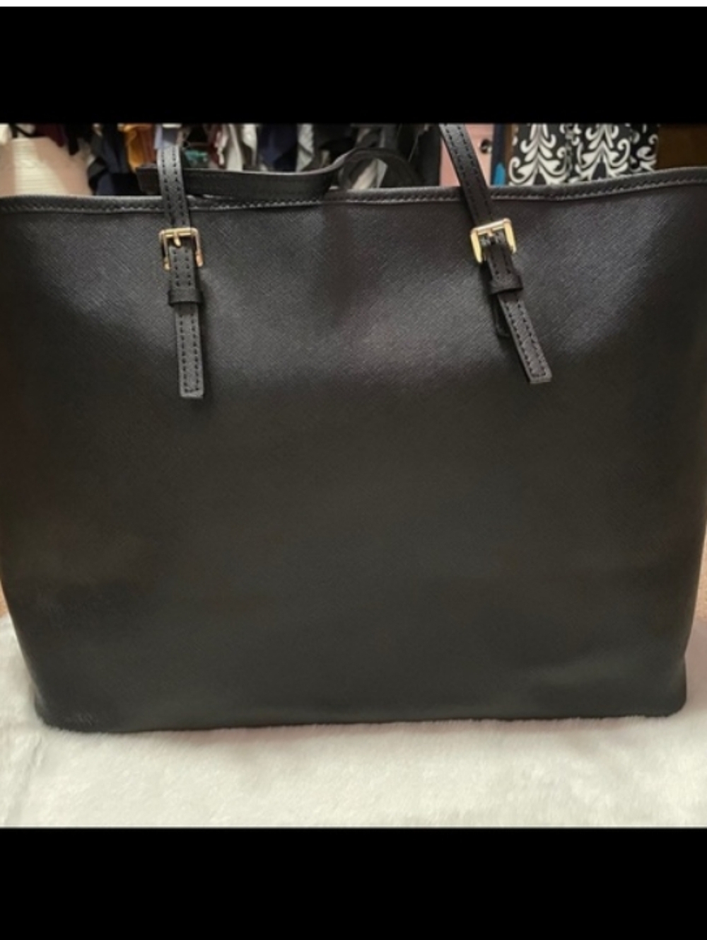 Michael Kors Jetset Jet Set Medium Black Leather Tote Shoulder Bag Gold Hardware - Picture 2 of 8